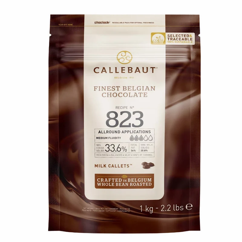 CALLEBAUT Receipe No. 823 - Kuvertüre Callets, Vollmilch Schokolade, 33,6% Kakao 1Kg