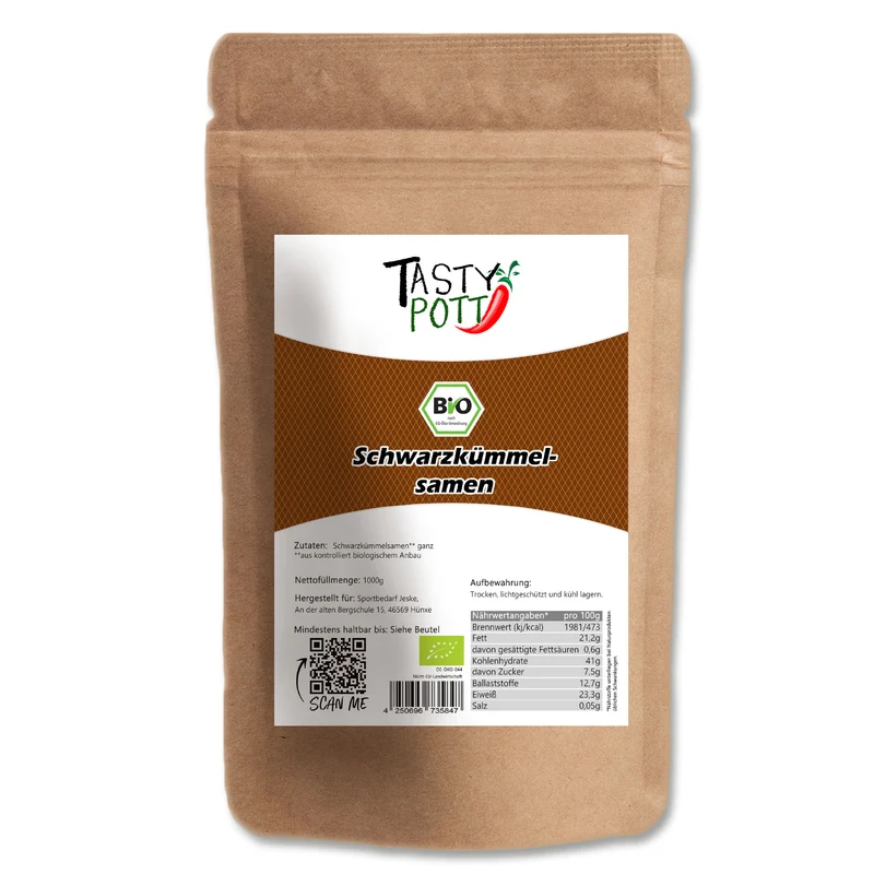 Tasty Pott Bio Schwarzkümmel ganze Samen - 1kg Beutel