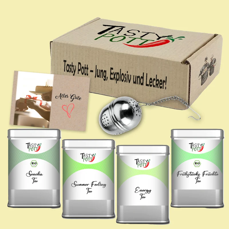 Tee Geschenkbox "Guten Morgen" - Tee-Set mit Teesieb & Karte | Tasty Pott