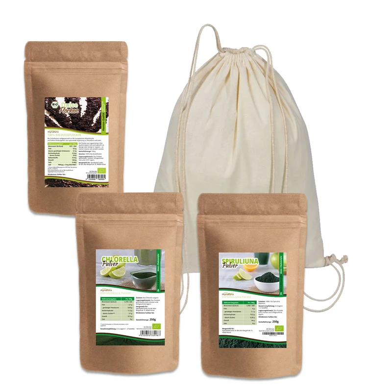 Mynatura Bio Algen Set - Dulse Flocken - Chlorella Pulver - Spirulina Pulver