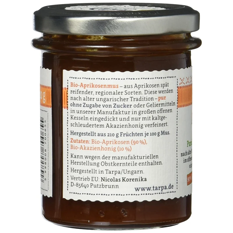 Tarpa Bio Aprikosenmus mit Akazienhonig - 210g