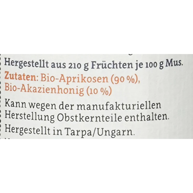 Tarpa Bio Aprikosenmus mit Akazienhonig - 210g