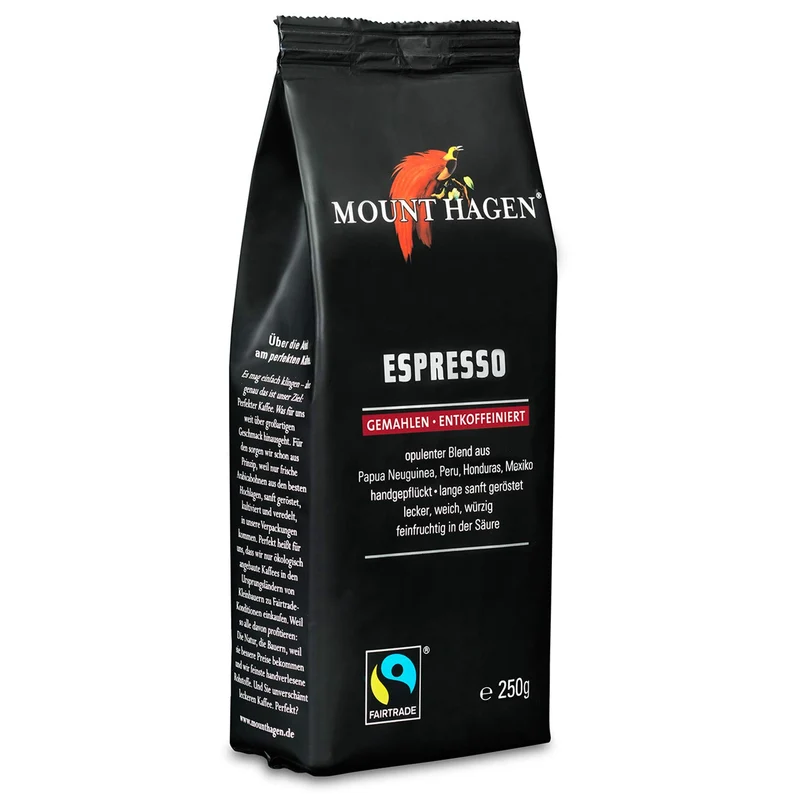 Mount Hagen Bio Espresso, gemahlen, entkoffeiniert 250g