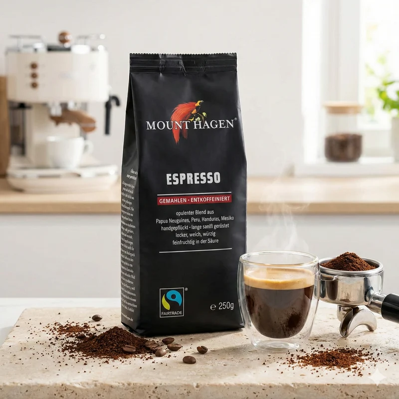 Mount Hagen Bio Espresso, gemahlen, entkoffeiniert 250g