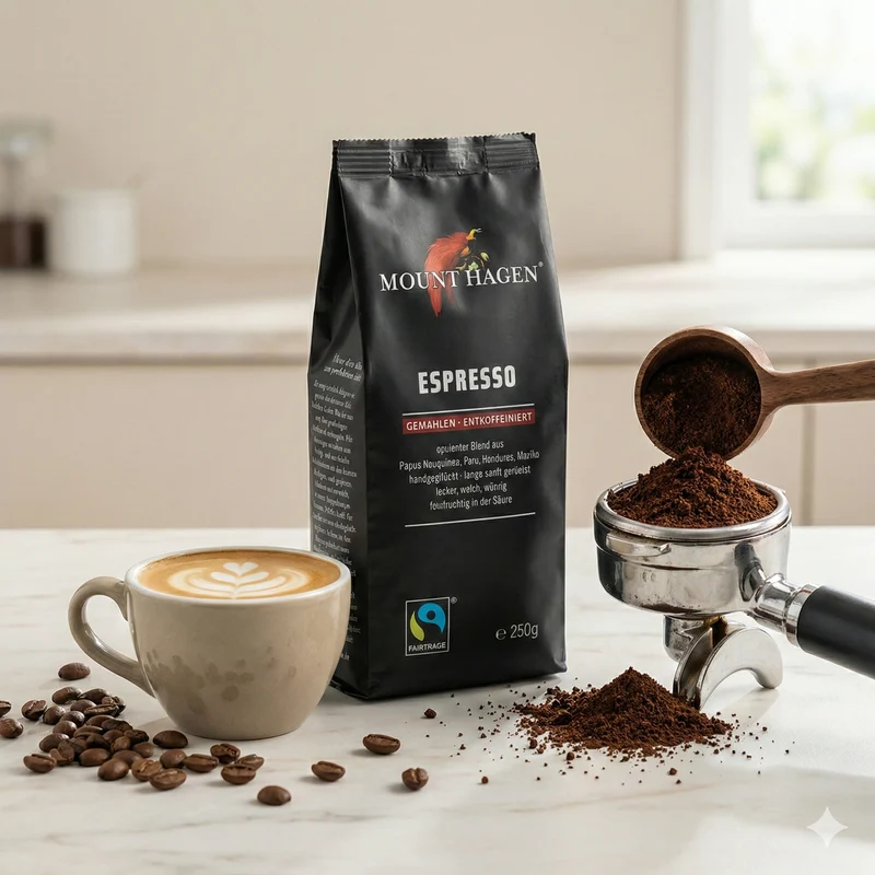 Mount Hagen Bio Espresso, gemahlen, entkoffeiniert 250g