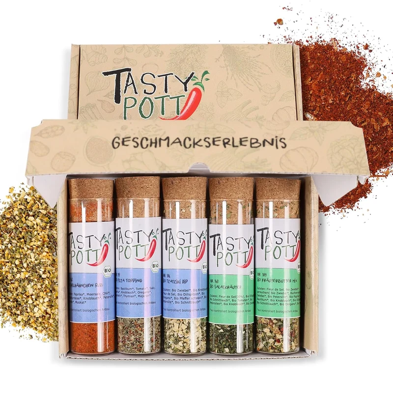 Tasty Pott Dank Box "Vielen Dank" - Jeweils 5 Gewürze wählbar + Karte