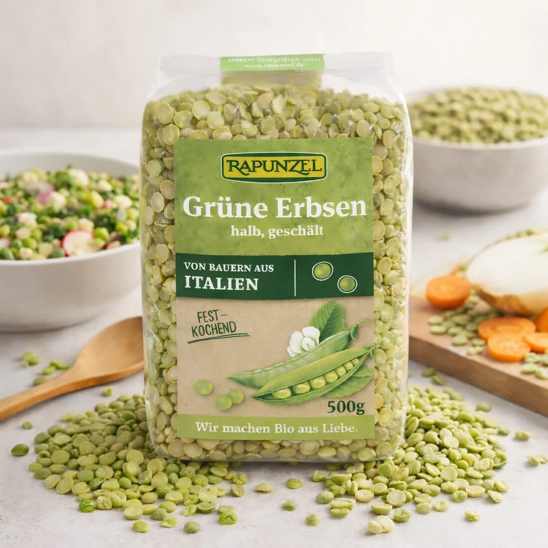 Rapunzel Bio Erbsen grün halbiert und geschält - 500g