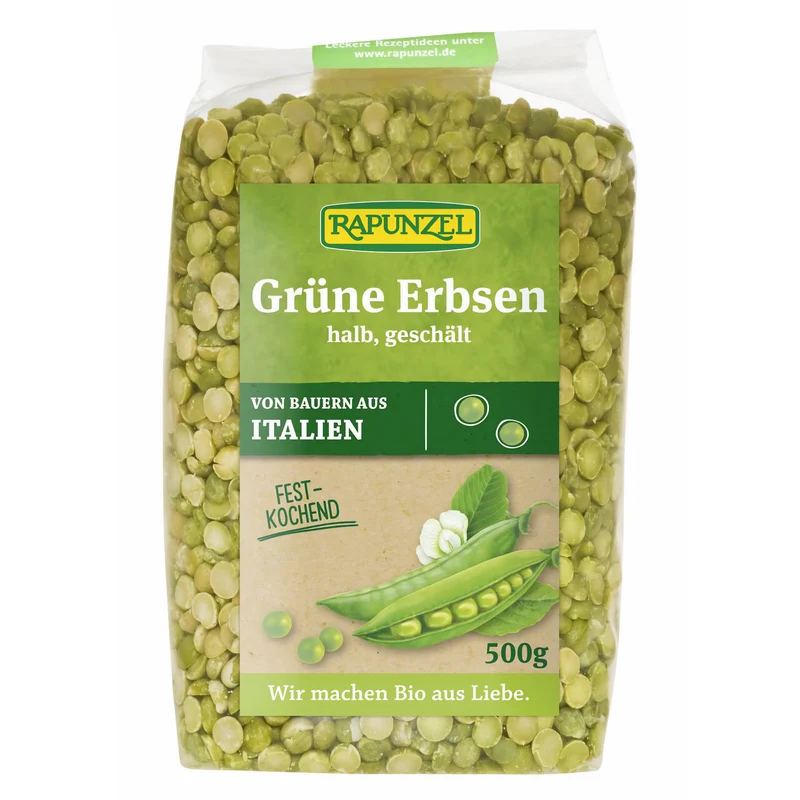 Rapunzel Bio Erbsen grün halbiert und geschält - 500g