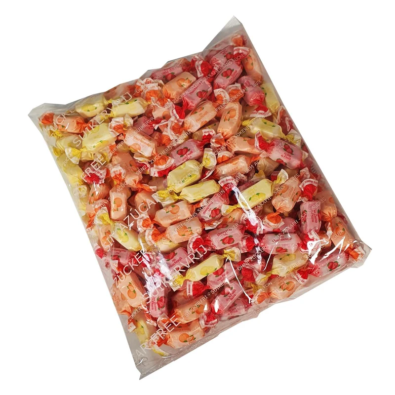 Zuckerfreie Fruchtsaft Toffees (Fruitjuice Toffees) Bigpack 1kg Beutel von De Bron