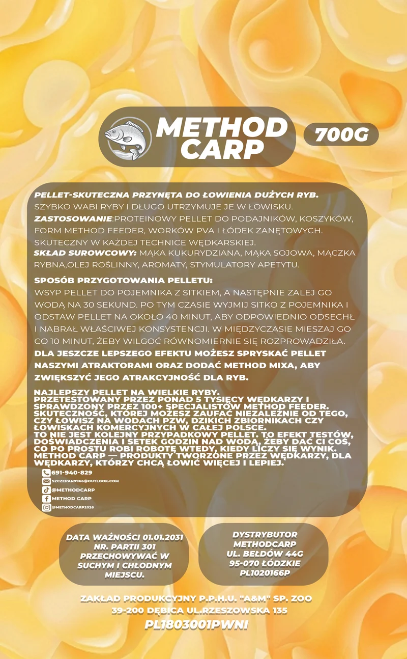 🎣 Pellet Method Carp Słodka Kukurydza 2 mm – 700 g