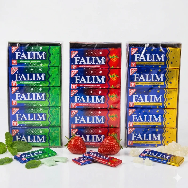 Falim Damla Sakiz Kaugummi, Sakiz mit Minzaroma, Cilek Sakiz mit Erdbeer