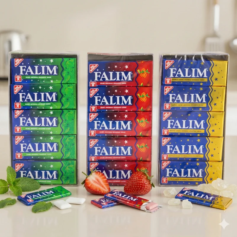 Falim Damla Sakiz Kaugummi, Sakiz mit Minzaroma, Cilek Sakiz mit Erdbeer