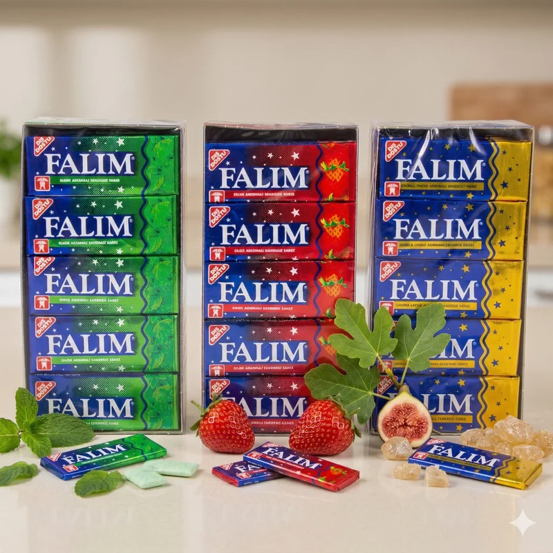 Falim Damla Sakiz Kaugummi, Sakiz mit Minzaroma, Cilek Sakiz mit Erdbeer