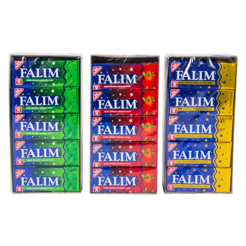 Falim Damla Sakiz Kaugummi, Sakiz mit Minzaroma, Cilek Sakiz mit Erdbeer