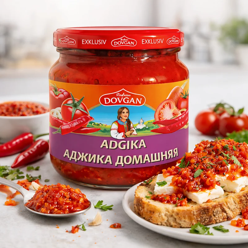 DOVGAN "Adgika" Tomaten-Paprika-Sauce scharf 12x380 ml