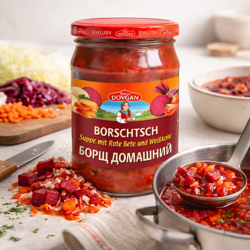 Dovgan Borschtsch Suppe mit Rote Bete und Weißkohl (5 x 480 g)