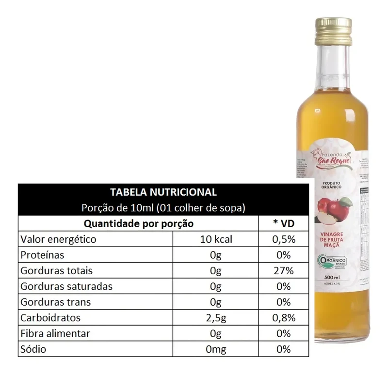 VINAGRE DE FRUTA MAÇA ORGANICO 500ML - SÃO ROQUE
