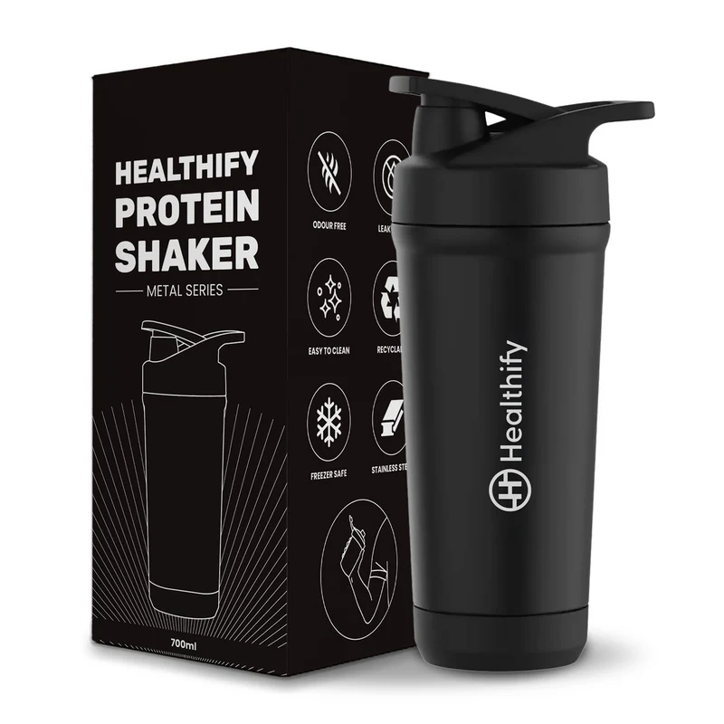 Healthify Premium Stainless Steel Protein Shaker,Leak-Proof Metal Shaker for Men & Women, BPA Free 700ML