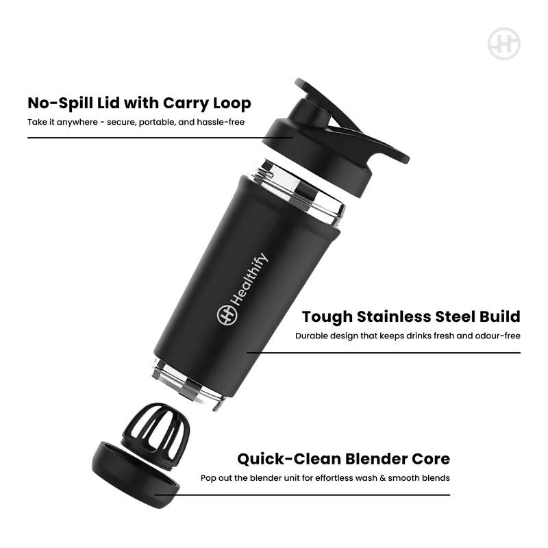 Healthify Premium Stainless Steel Protein Shaker,Leak-Proof Metal Shaker for Men & Women, BPA Free 700ML