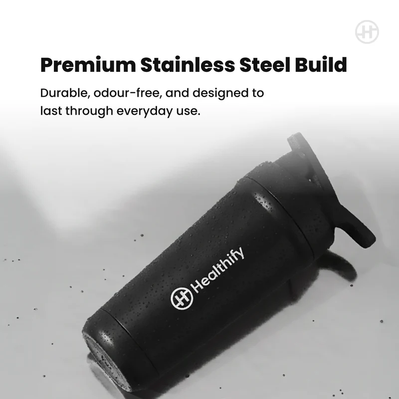 Healthify Premium Stainless Steel Protein Shaker,Leak-Proof Metal Shaker for Men & Women, BPA Free 700ML
