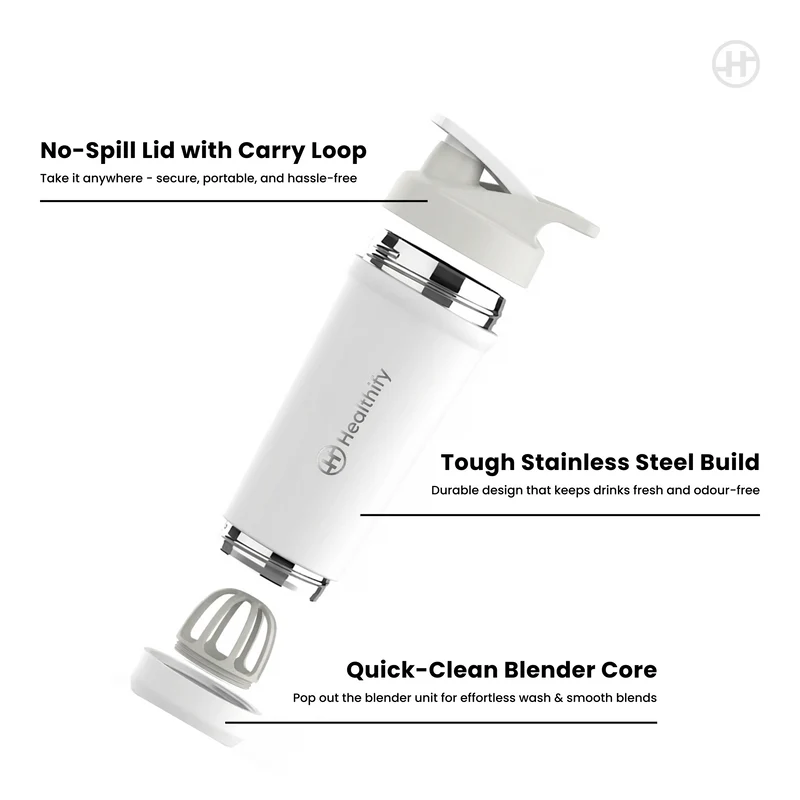 Healthify Premium Stainless Steel Protein Shaker,Leak-Proof Metal Shaker for Men & Women, BPA Free 700ML