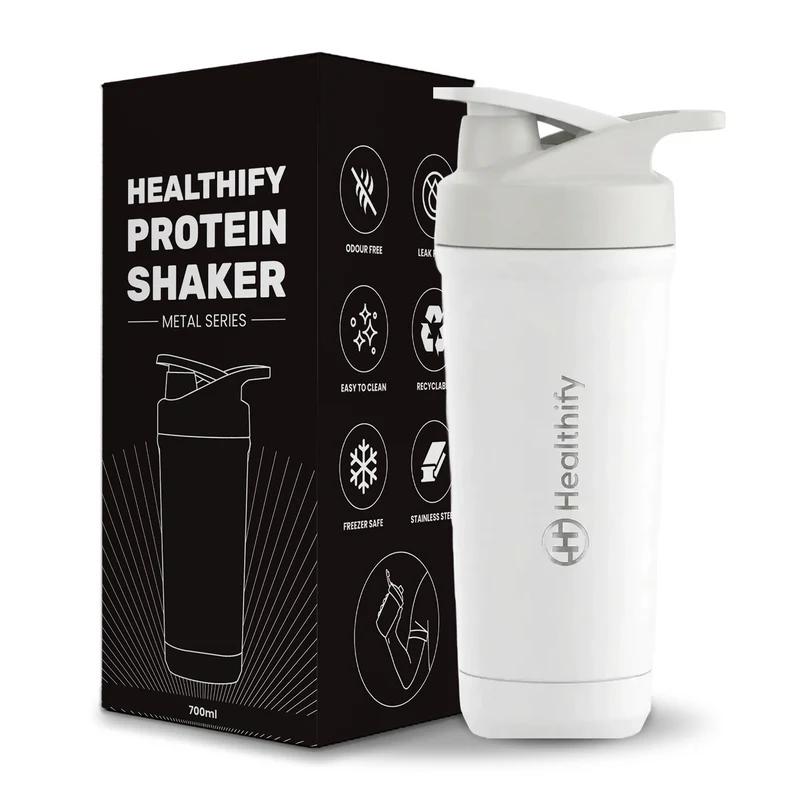 Healthify Premium Stainless Steel Protein Shaker, BPA Free 700ML (White)