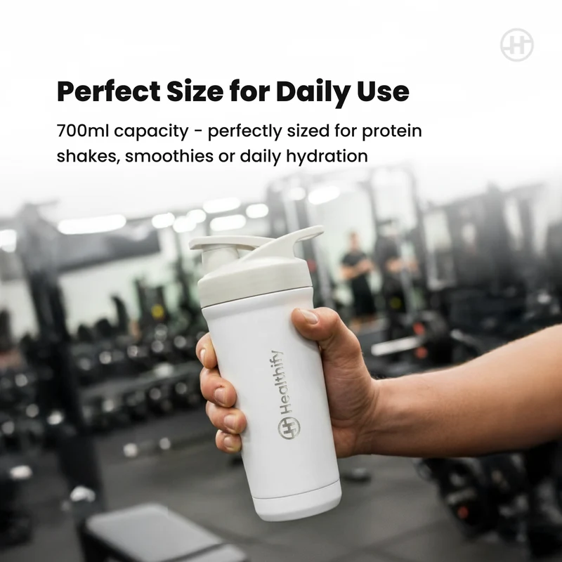 Healthify Premium Stainless Steel Protein Shaker, BPA Free 700ML (White)