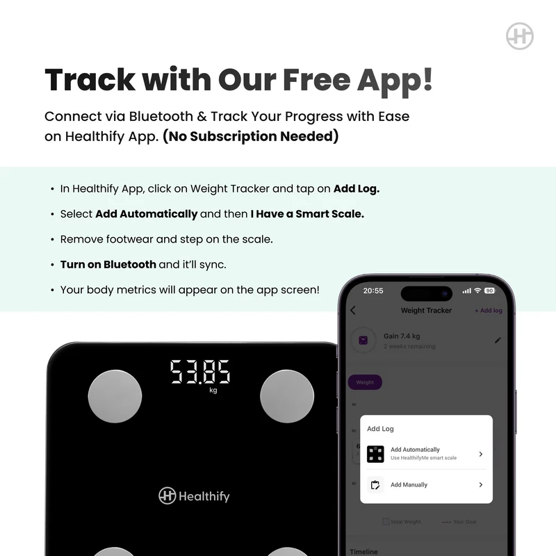 Healthify Smart Scale | Track 21+ Body Metrics | Advanced G-Sensors | Instant Bluetooth Sync | Data Driven Smart Weight Loss