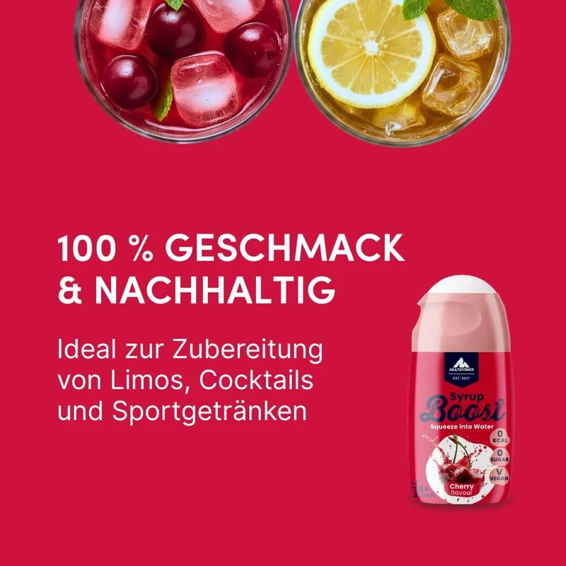 Kirsche Getränkesirup ohne Zucker | Syrup Boost Probierpaket (4x65ml)
