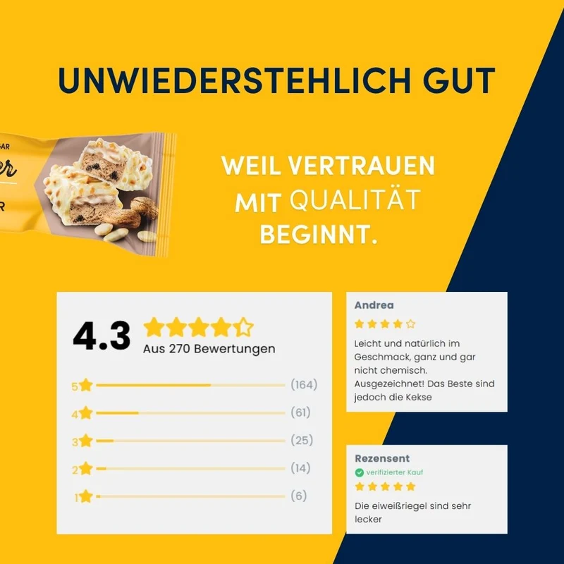 Protein Riegel Layer Weiße Schokolade & Salzmandel - 50g | High Protein