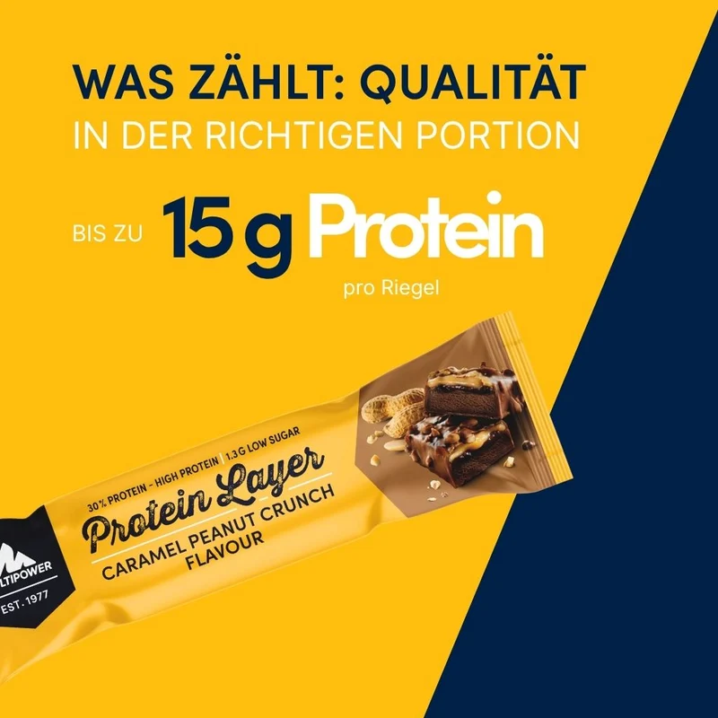 Protein Riegel Layer Karamell & Erdnuss-Crunch - 50g | 16g Protein pro Riegel