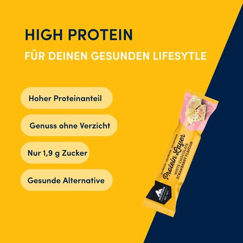 Protein Riegel Layer Weiße Schokolade & Erdbeere - 50g | 16g Protein