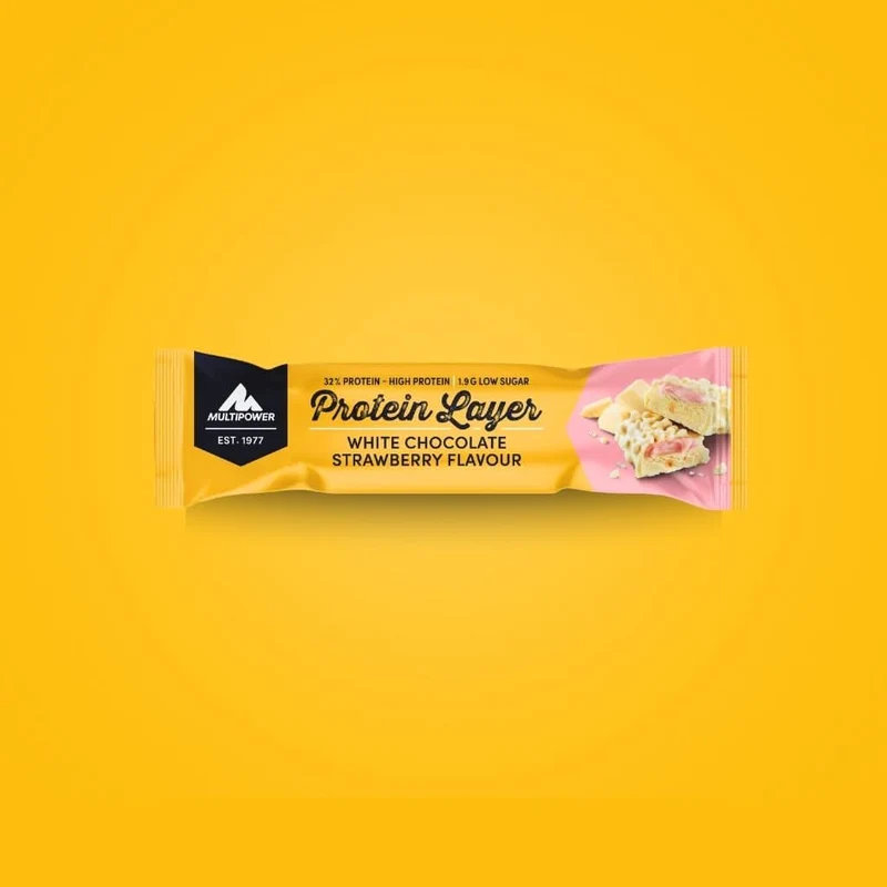 Protein Riegel Layer Weiße Schokolade & Erdbeere - 50g | 16g Protein