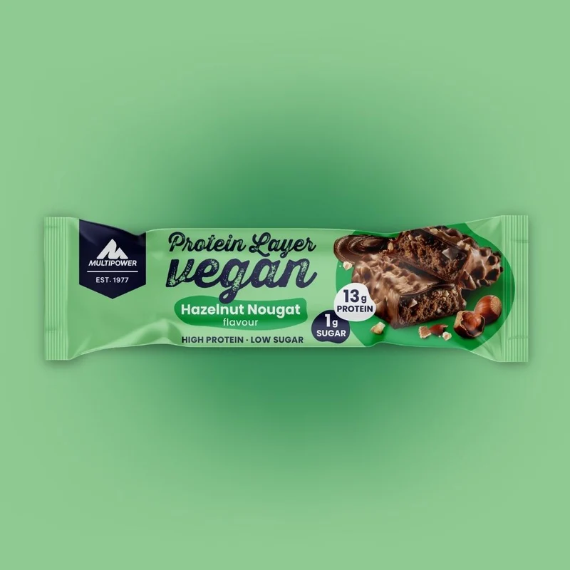 Vegan Protein Layer Haselnuss Nougat 55g | 13g pflanzliches Eiweiß pro Riegel