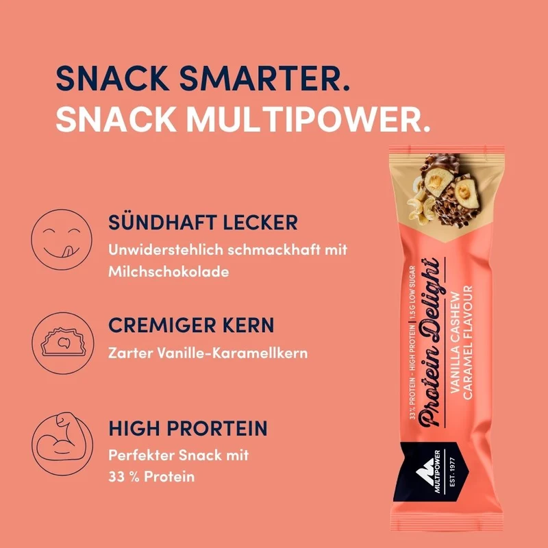 Protein Riegel Delight Vanille, Cashew & Karamell - 35g | 12g Protein