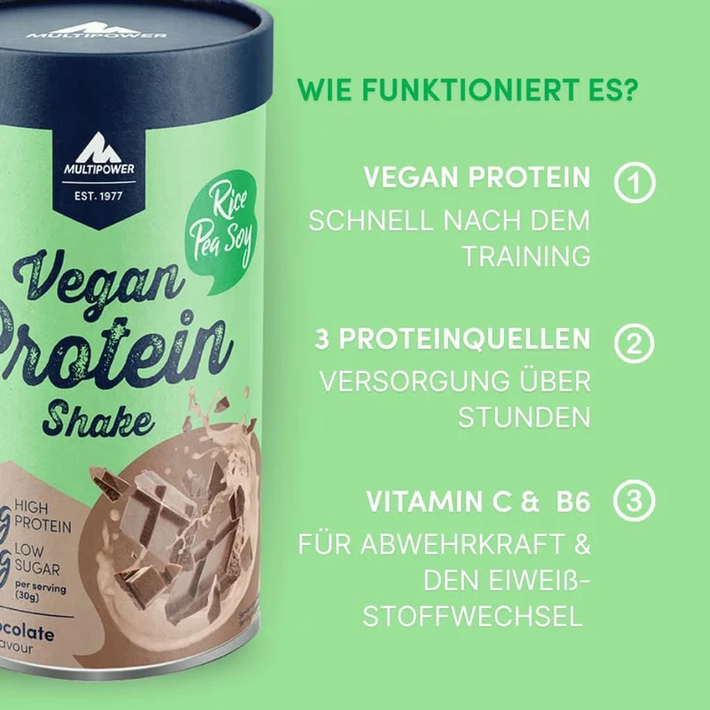 Vegan Schoko Protein Shake (420g) High Proteinpulver, 100% Vegan