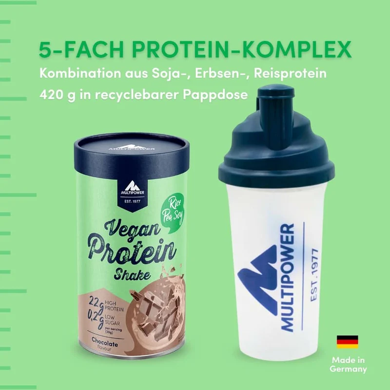 Vegan Schoko Protein Shake (420g) High Proteinpulver, 100% Vegan