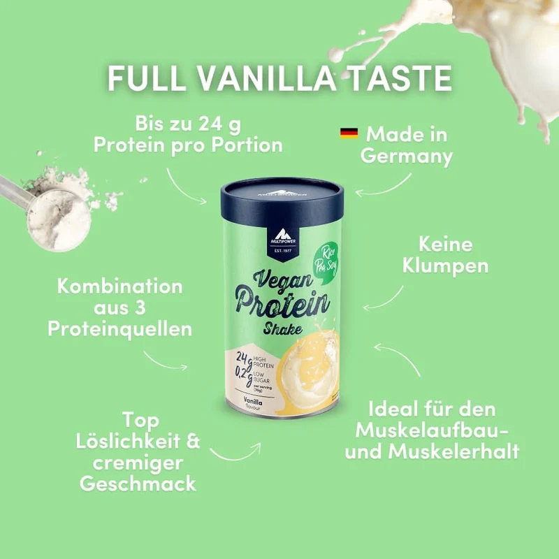 Vegan Vanille Protein Shake (420g) High Proteinpulver, 100% Vegan