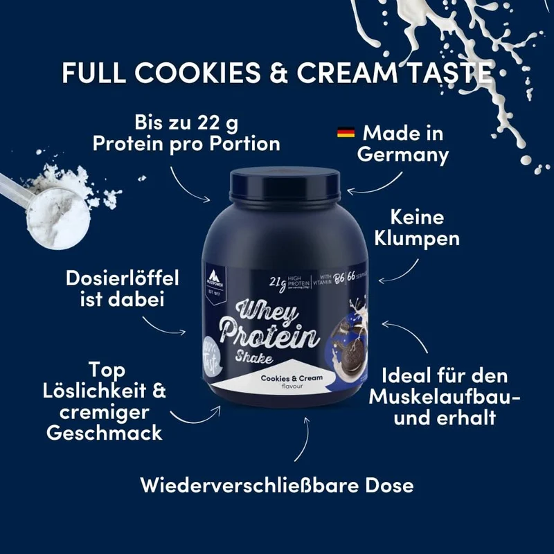 2kg Whey Proteinpulver | Cookies & Cream 22g Eiweiß | 66 Portionen (á 30g) Cookies Proteinpulver [MHD 31.10.2026]