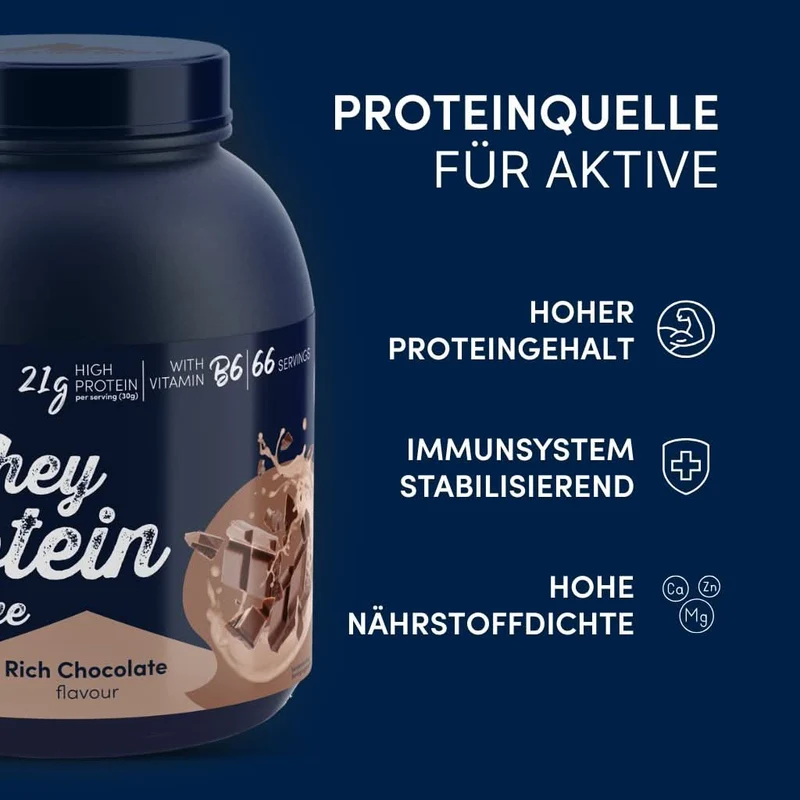 2kg Whey Proteinpulver | Schoko 21g Eiweiß | 66 Portionen (á 30g) Schoko Proteinpulver [MHD 30.10.2026]
