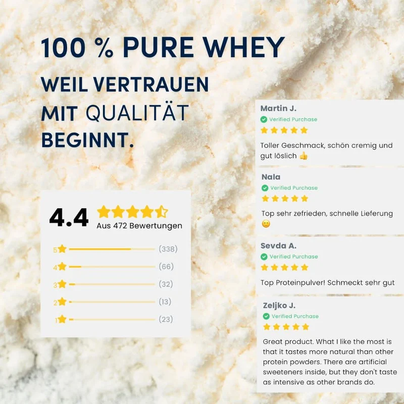 2kg Whey Proteinpulver | Vanille 22g Eiweiß | 66 Portionen (á 30g) Vanille Proteinpulver