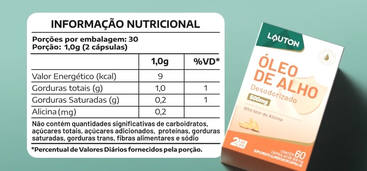 OLEO DE ALHO CRU 60CAPS 500MG - LAUTON