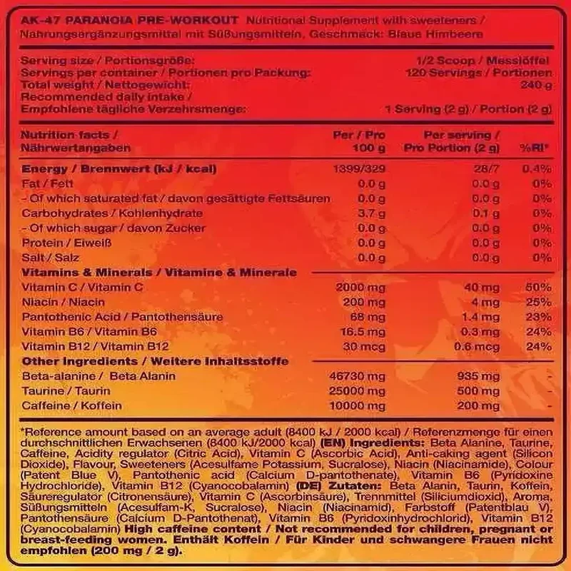 AK47 Pre Workout Booster Paranoia 240g
