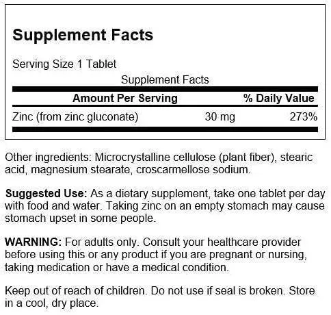 Swanson Zinc Gluconate 250 Tabletten a´30mg