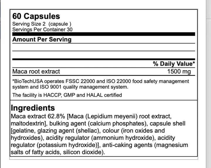 BioTech USA Maca 60 Mega Caps