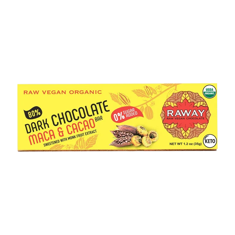Raway Vegan Dark Chocolate Keto 80 Dark Chocolate Maca Cacao Bar