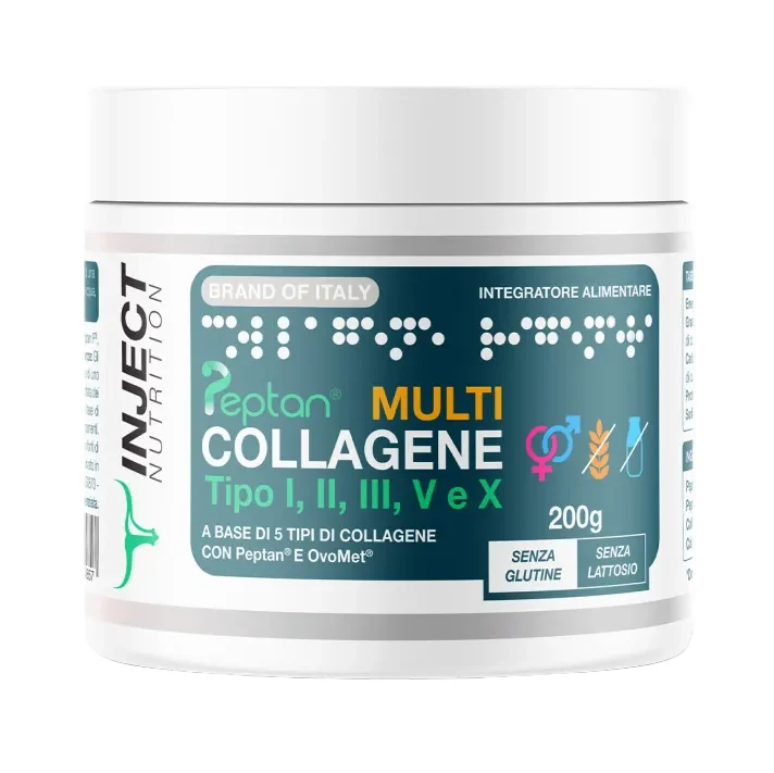Multi Collagene Tipi I II III IV X 200g | Pelle, articolazioni e recupero | Inject Nutrition