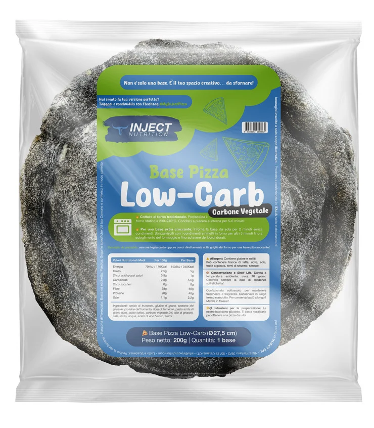 Base Pizza Low-Carb al Carbone Vegetale 200g | Solo 5,6g Carboidrati | Alta Proteica 40g | INJECT Nutrition