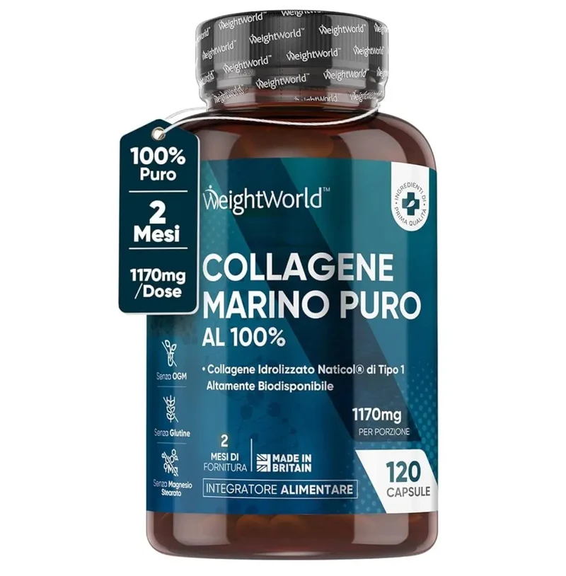 WeightWorld Collagene Marino Idrolizzato Naticol Tipo 1, Peptidi di Collagene Idrolizzato 100% 120 Capsule