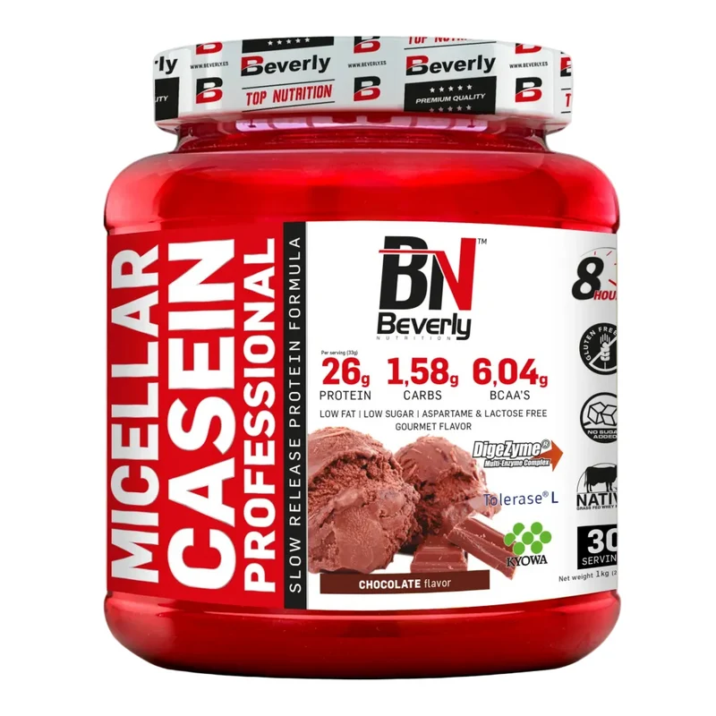 Beverly Nutrition Cassein Professional 1kg | Caseina Micelar Lacprodan® + Glutamina Kyowa® | Proteina Notturna a Rilascio Lento